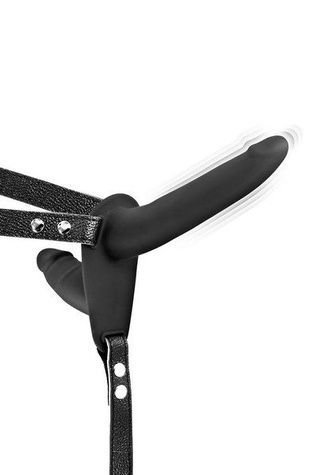 Двойной страпон с вибрацией Fetish Tentation Vibrating Strap-On with Double Dildo Black SO3748 - онлайн-сексшоп Сквитер