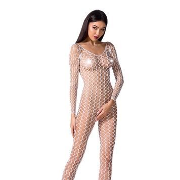 Бодістокінг Passion BS068 white, комбінезон, велика сітка, довгий рукав PBS068W - онлайн-сексшоп Сквітер