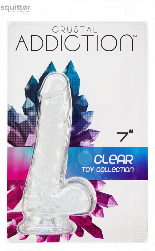 Прозрачный фаллоимитатор на присоске ADDICTION — Clear Dildo with Balls 7″, вибропуля в подарок SO5581 фото