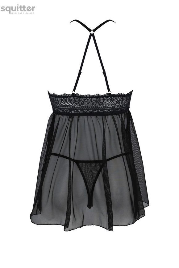 Пеньюар Passion KERRIA CHEMISE black, S/M, мереживний верх, трусики в комплекті SX0489 - онлайн-сексшоп Сквітер