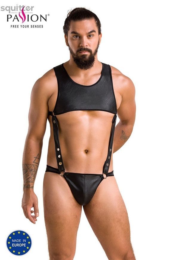 Мужское кожаное боди Passion 056 Adam XXL/XXXL Black, заклепки SO7632 - онлайн-сексшоп Сквитер