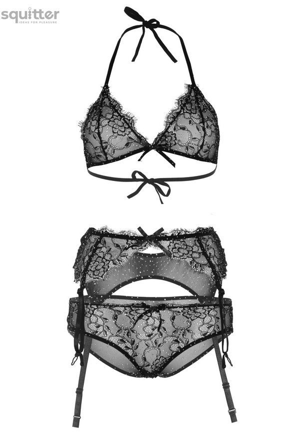 Кружевной комплект со стразами Leg Avenue Bright Lights Rhinestone M (трусики, бра, пояс для чулок) SO8004 - онлайн-сексшоп Сквитер