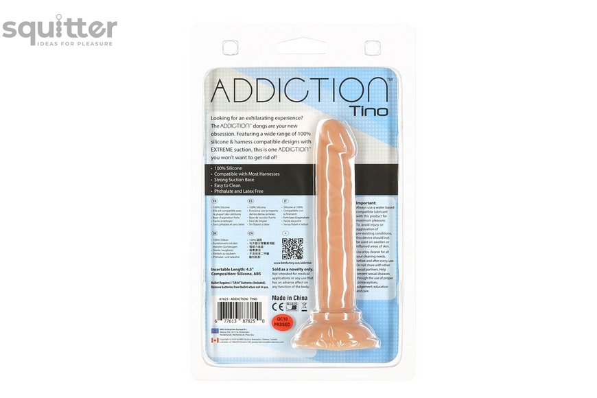 Фаллоимитатор ADDICTION Tino 5.25″ Silicone Dildo, присоска, диаметр 1,9 см, вибропуля в подарок SO7754 фото