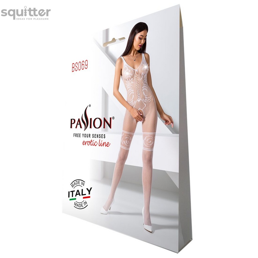 Бодістокінг Passion BS069 white, комбінезон, імітація панчох і боді PBS069W фото