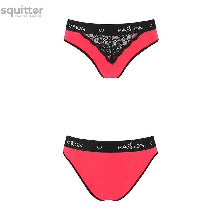 Трусики с широкой резинкой и кружевом Passion PS001 PANTIES red/black, size M SO4168 фото