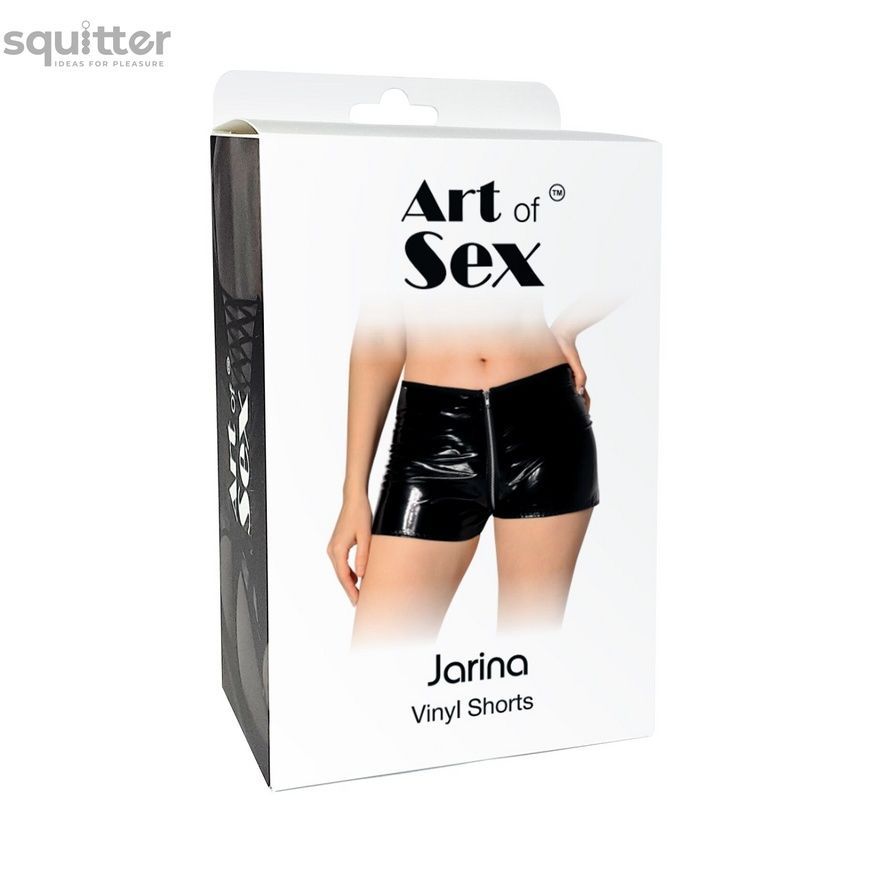 Лаковані шортики на блискавці Art of Sex - Jarina, колір чорний, розмір M SX3938 - онлайн-сексшоп Сквітер