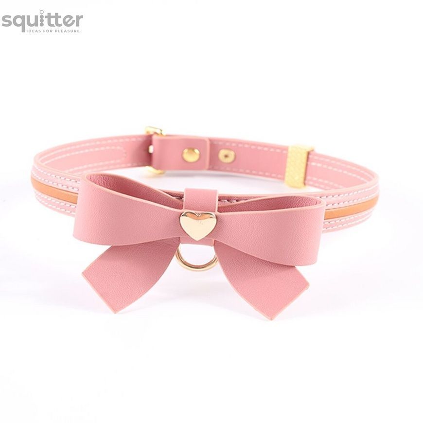 Нашийник з повідцем LOCKINK SEVANDA Love Heart Butterfly Leather Collar Set, рожевий, з бантом SX0864 - онлайн-сексшоп Сквітер