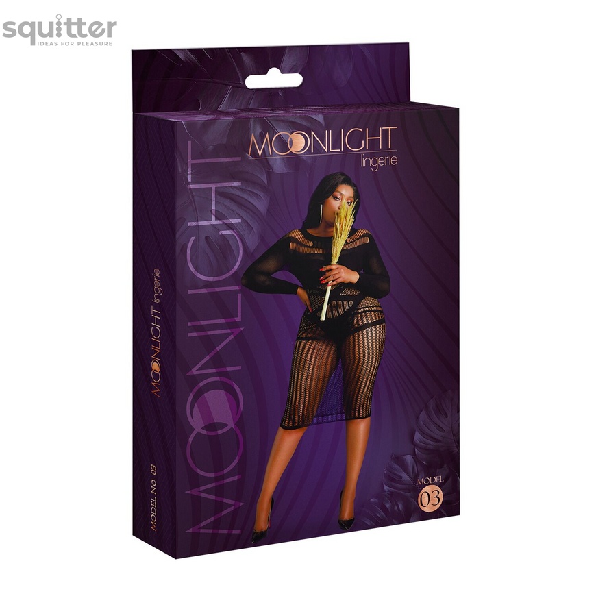 Сукня-бодістокінг Moonlight Plus Model 03 XL-XXXL Black, міді, довгий рукав SO8194 фото