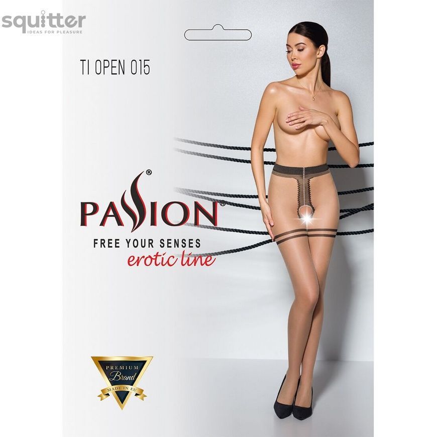 Тілесні колготки з доступом, контрастна подвійна резинка Passion TIOPEN 015 1/2 (20 den) beige SO5825 - онлайн-сексшоп Сквітер