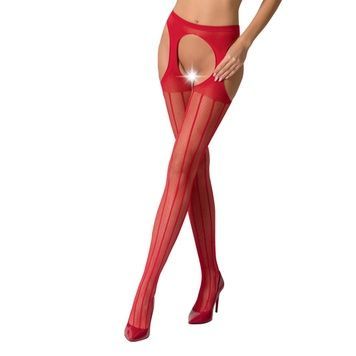 Эротические колготки-бодистокинг Passion S018 red, имитация чулок с вертикальными полосками и пояс PSS018R - онлайн-сексшоп Сквитер