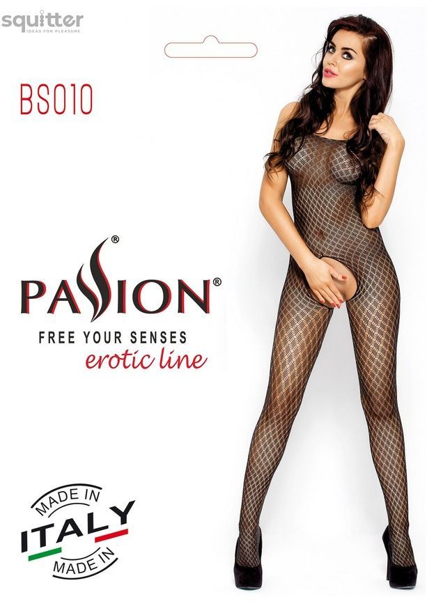 Бодістокінг Passion BS010 black, комбінезон, дрібна сіточка PBS010B - онлайн-сексшоп Сквітер