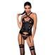 Сетчатый комплект с узором: корсет с халтером, подвязки, трусики Hima Corset black S/M - PassionSO5350,1 - интернет-магазин интимных товаров Squitter