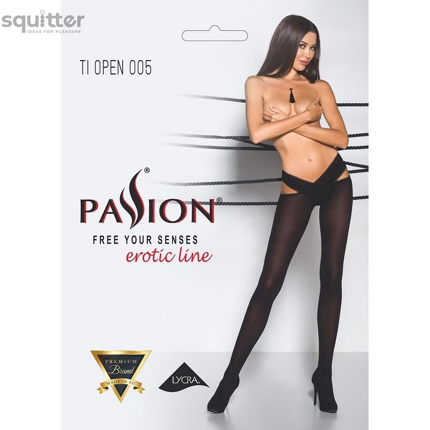Эротические колготки TIOPEN 005 nero 3/4 (60 den) - Passion, с вырезом, оригинальный пояс PS24509 - онлайн-сексшоп Сквитер