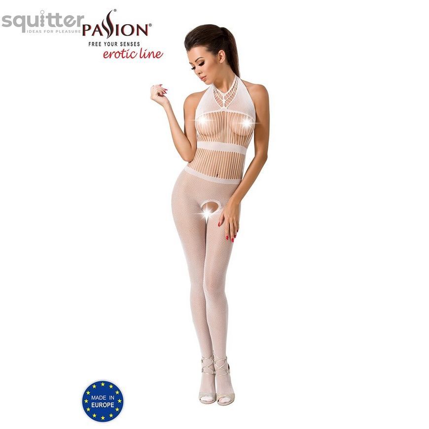 Бодистокинг Passion BS048 white, комбинезон, имитация колгот и открытого топа PBS048W - онлайн-сексшоп Сквитер