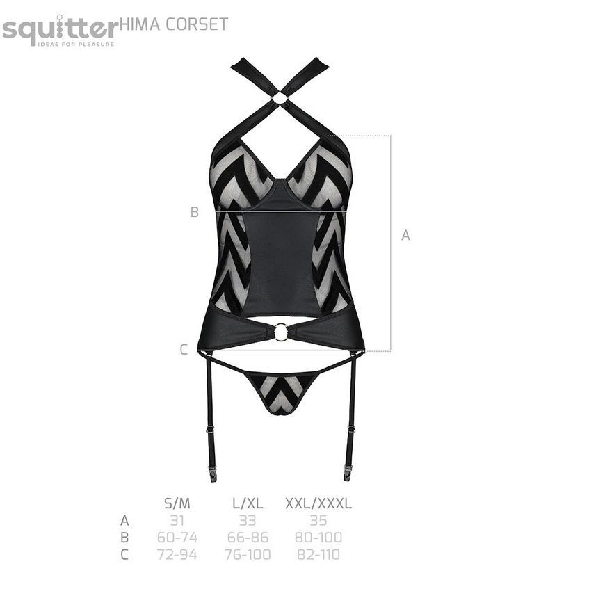 Сетчатый комплект с узором: корсет с халтером, подвязки, трусики Hima Corset black S/M - Passion SO5350 - онлайн-сексшоп Сквитер