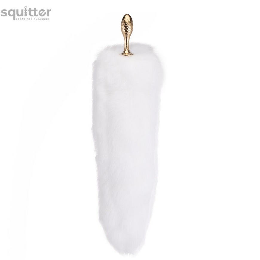 Металева анальна пробка Лисячий хвіст LOCKINK SEVANDA White Fox-Tail Anal Pear-shape Plug SX0865 фото