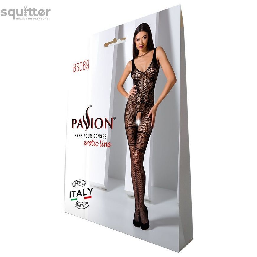 Бодістокінг Passion BS069 black, комбінезон, імітація панчіх і боді PBS069B - онлайн-сексшоп Сквітер