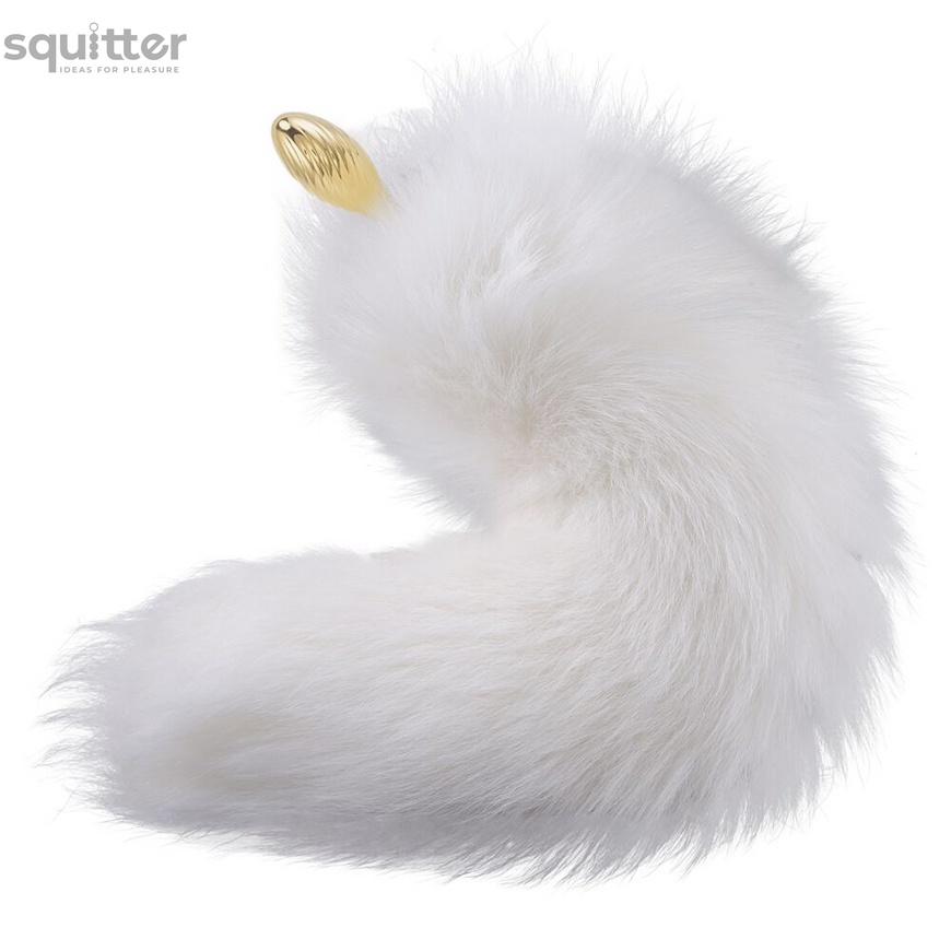 Металева анальна пробка Лисячий хвіст LOCKINK SEVANDA White Fox-Tail Anal Pear-shape Plug SX0865 фото