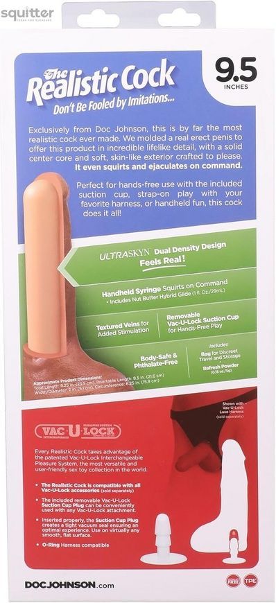 Фалоімітатор, що кінчає Doc Johnson The Realistic Cock ULTRASKYN - Squirting 9,5 Inch Chocolate SX4470 - онлайн-сексшоп Сквітер