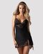 Пеньюар Obsessive Lobellis chemise & thong, XS/S, чорний, мереживне оздоблення, стрінги в комплекті SX1020,6 - інтернет-магазин інтимних товарів Squitter