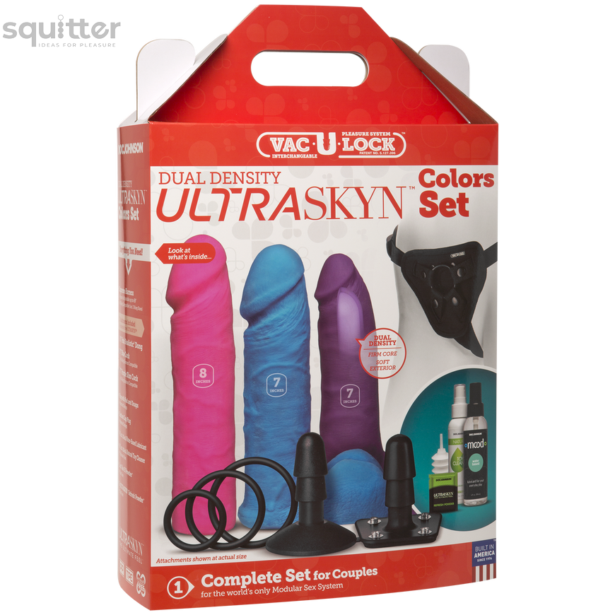 Набор для страпона Doc Johnson Vac-U-Lock Dual Density UltraSKYN Colors Set, диаметр 3х4,5см SO1988 фото