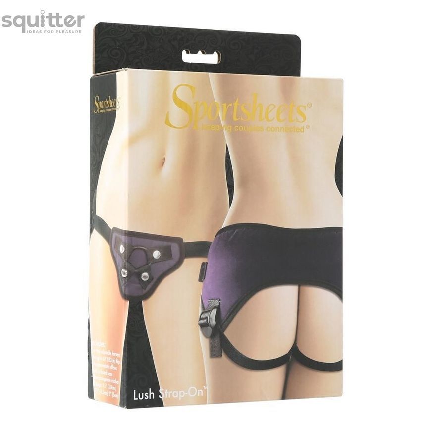 Труси для страпона Sportsheets - Lush Strap On Purple, широкий оксамитовий пояс, дуже комфортні SO2173 - онлайн-сексшоп Сквітер