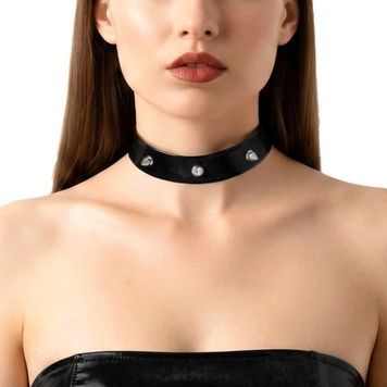 Чокер з шипами Art of Sex - Mistress, колір чорний з ефектом мокрого оксамиту, розмір L SX3823 - онлайн-сексшоп Сквітер