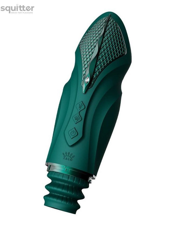 Компактна смарт секс-машина Zalo &ndash; Sesh Turquoise Green, 2 насадки, пульт ДК, кристал Swarovski SO9554 - онлайн-сексшоп Сквітер