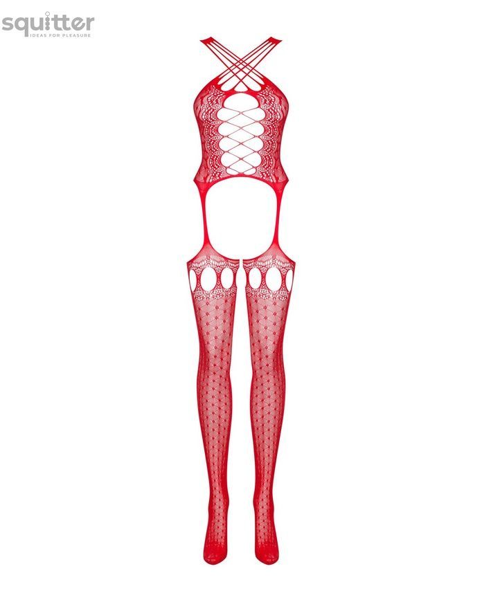Бодистокинг Obsessive Bodystocking G313 S/M/L red, шнуровка, геометрический декор SO7238 - онлайн-сексшоп Сквитер