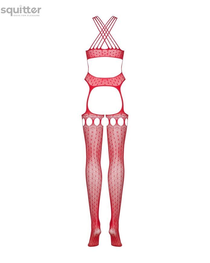 Бодистокинг Obsessive Bodystocking G313 S/M/L red, шнуровка, геометрический декор SO7238 - онлайн-сексшоп Сквитер