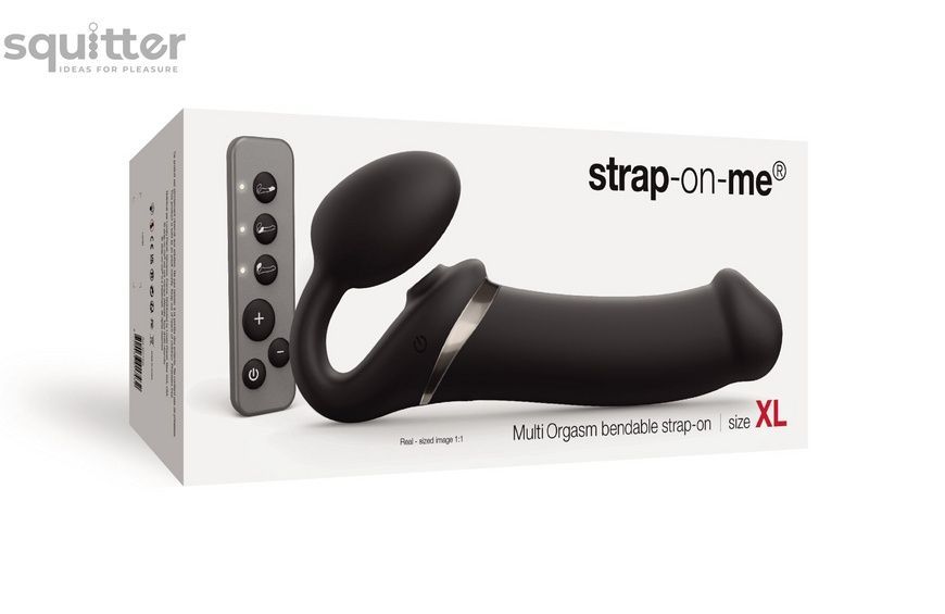 Безремневой вибрострапон с вакуумной стимуляцией Strap-On-Me MULTI ORGASM Black XL, регулируемый SO6824 - онлайн-сексшоп Сквитер