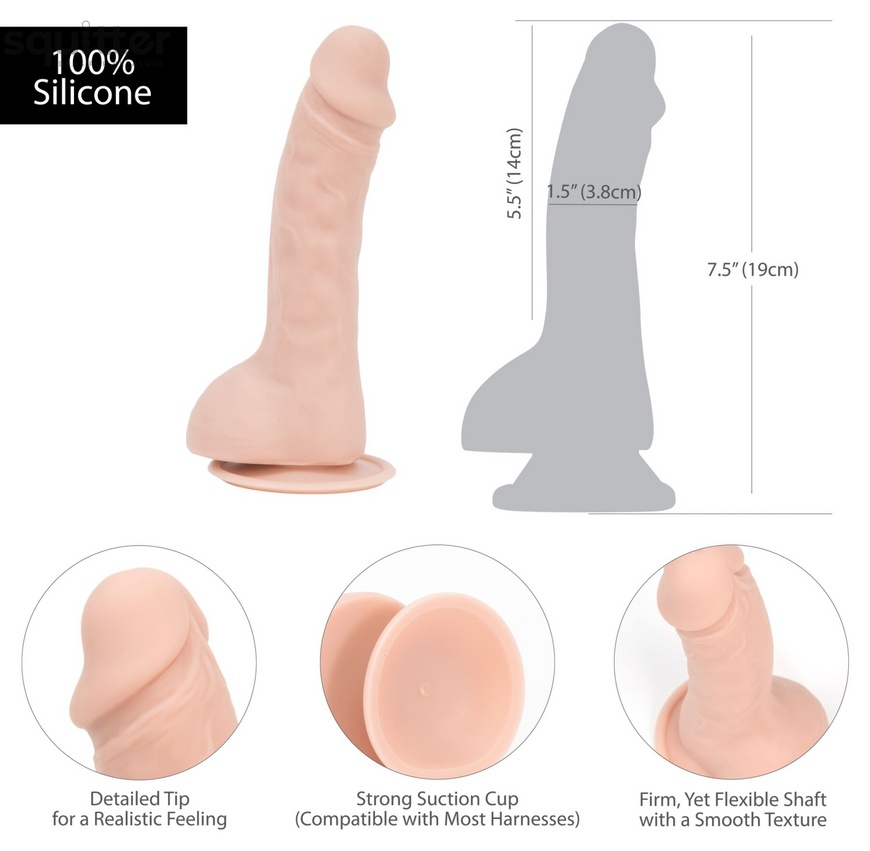 Вигнутий фалоімітатор на присосці ADDICTION — BRAD 7,5″ Dildo With Balls, Beige SO5584 фото