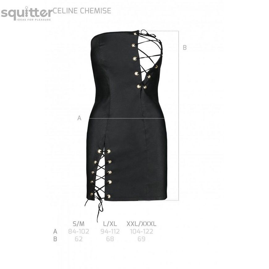 Мінісукня з екошкіри Passion CELINE CHEMISE S/M, black, шнурівка, трусики в комплекті SO6407 - онлайн-сексшоп Сквітер