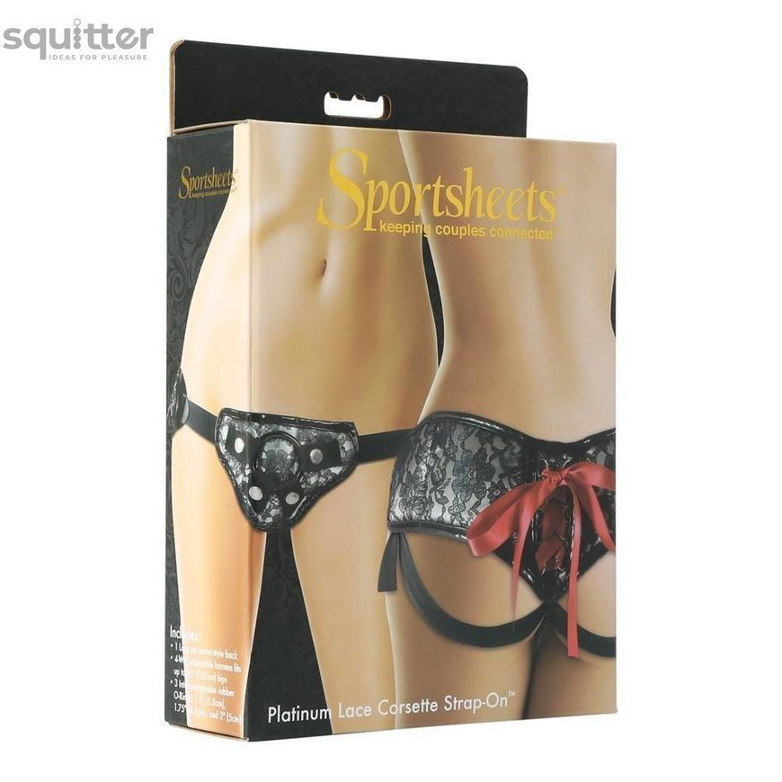 Труси для страпона Sportsheets - Platinum Lace Corset, широкий пояс, бант, мереживо SO2175 - онлайн-сексшоп Сквітер