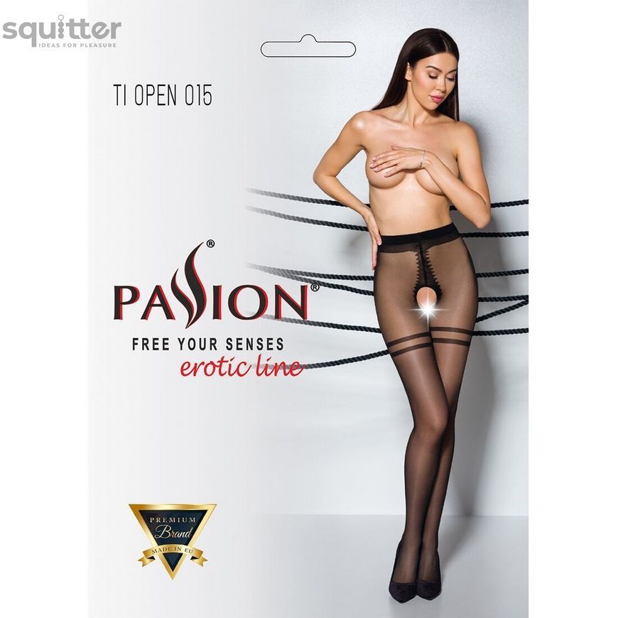 Колготки з відкритим доступом, контрастна подвійна резинка Passion TIOPEN 015 3/4 (20 den), black SO5828 - онлайн-сексшоп Сквітер
