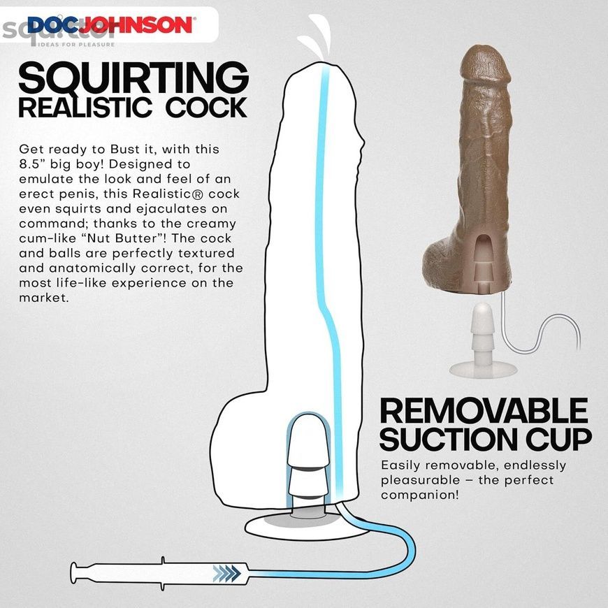Фалоімітатор, що кінчає Doc Johnson The Realistic Cock ULTRASKYN - Squirting 9,5 Inch Caramel SX4471 - онлайн-сексшоп Сквітер