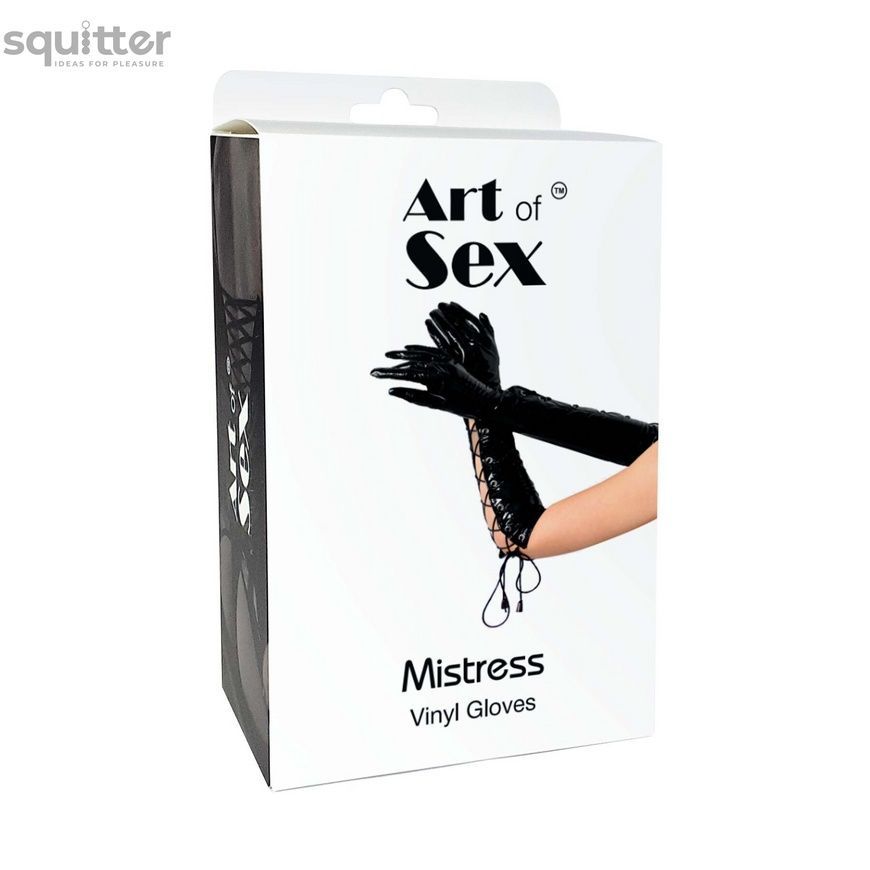 Лаковані рукавички зі шнурівкою Art of Sex - Mistress, чорні, розмір L SX3420 - онлайн-сексшоп Сквітер