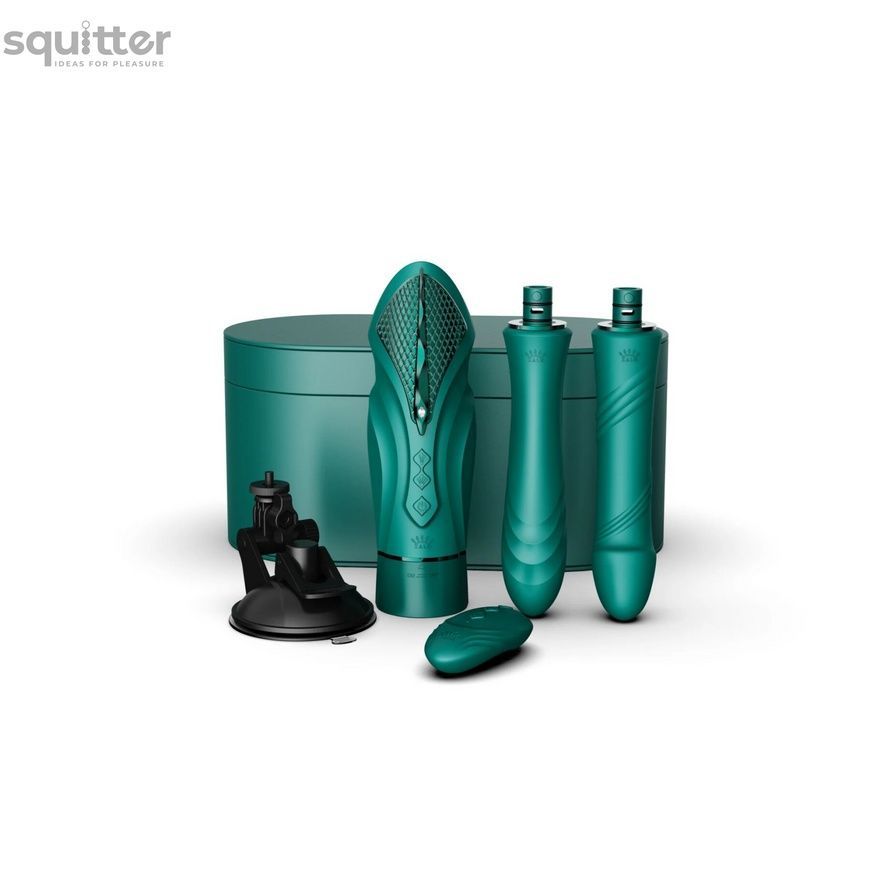 Компактна смарт секс-машина Zalo &ndash; Sesh Turquoise Green, 2 насадки, пульт ДК, кристал Swarovski SO9554 - онлайн-сексшоп Сквітер