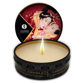Массажная свеча Shunga Mini Massage Candle &ndash; Sparkling Strawberry Wine (30 мл) с афродизиаками SO2519 - онлайн-сексшоп Сквитер
