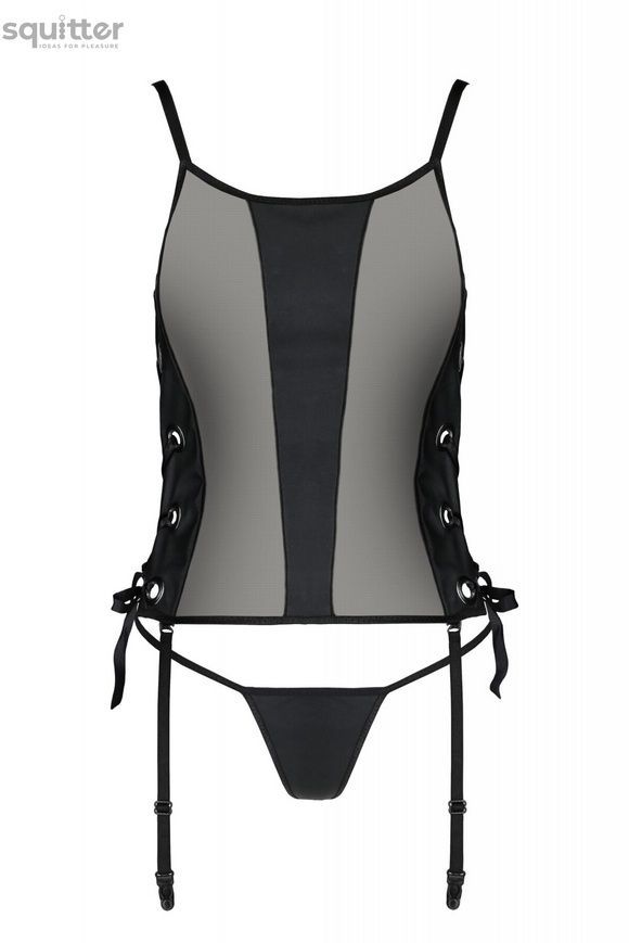 Сітчастий корсет з екошкіри Passion MALWIA CORSET 6XL/7XL black, з люверсами та знімними пажами SO7099 - онлайн-сексшоп Сквітер