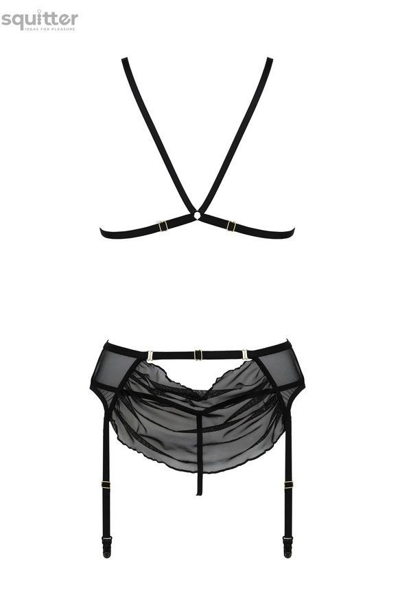 Комплект з відкритим доступом Passion DELIENA SET XXL/XXXL black, ліф, стрінги, пояс для панчіх SO8423 - онлайн-сексшоп Сквітер