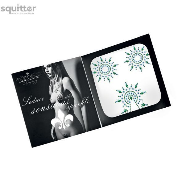 Пэстис из кристаллов Petits Joujoux Gloria set of 3 - Green/Blue, украшение на грудь и вульву SO3132 - онлайн-сексшоп Сквитер
