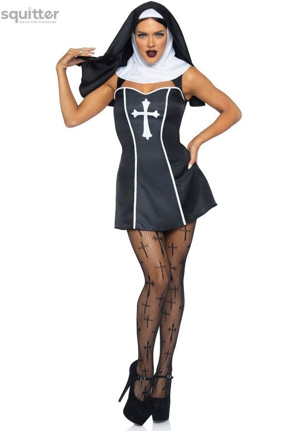 Костюм черниці Leg Avenue Naughty Nun XS, сукня, головний убір SO8549 - онлайн-сексшоп Сквітер