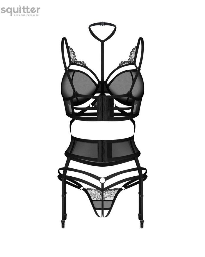 Комплект Obsessive Premisis Black 3-pcs crotchless set 2XL/3X SX3116 - онлайн-сексшоп Сквітер