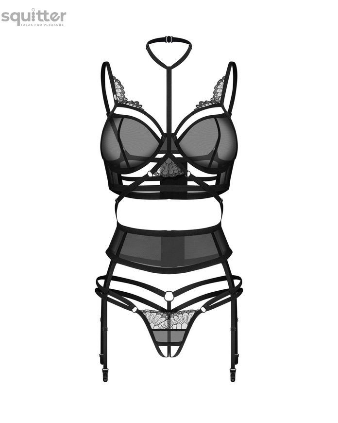 Комплект Obsessive Premisis Black 3-pcs crotchless set 2XL/3X SX3116 - онлайн-сексшоп Сквітер