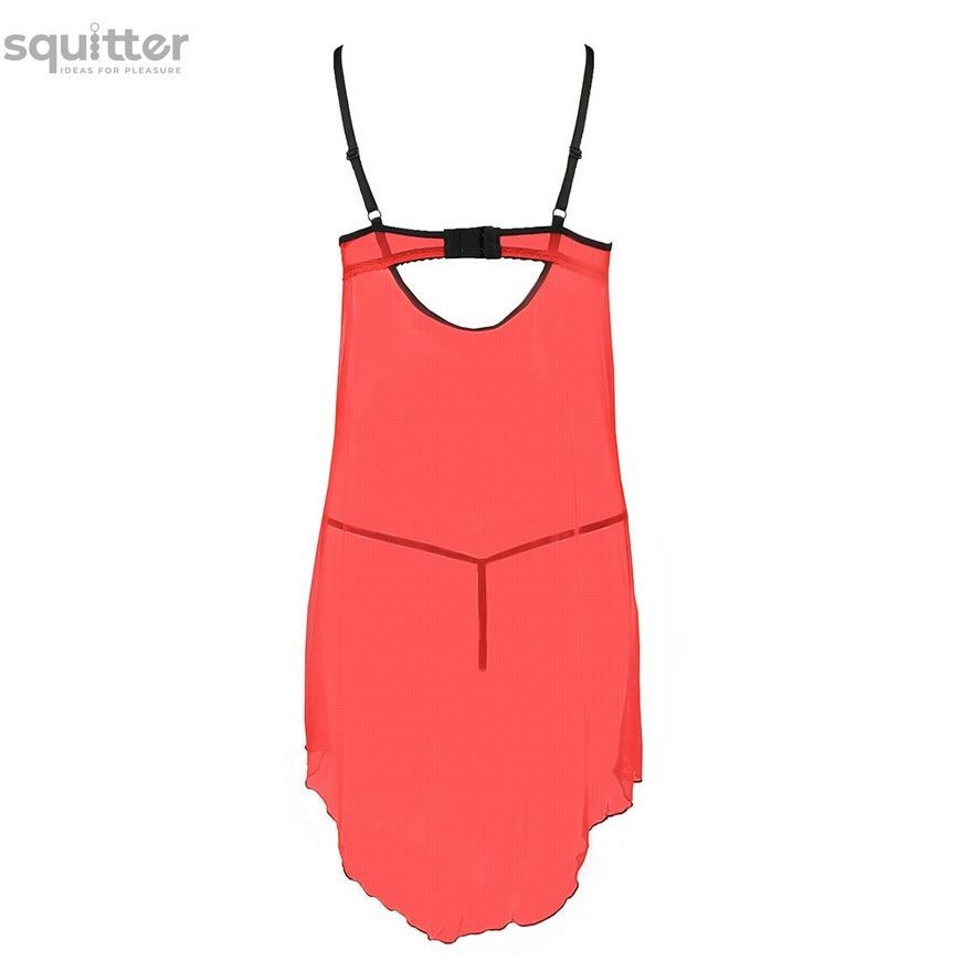 Прозорий пеньюар з відкритими грудьми CHERRY CHEMISE red XXL/XXXL - Passion Exclusive, трусики PS25503 - онлайн-сексшоп Сквітер