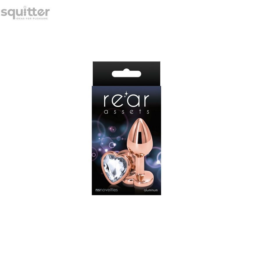 Анальна пробка NS Novelties Rear Assets - Rose Gold Heart - Small - Clear SX4367 - онлайн-сексшоп Сквітер