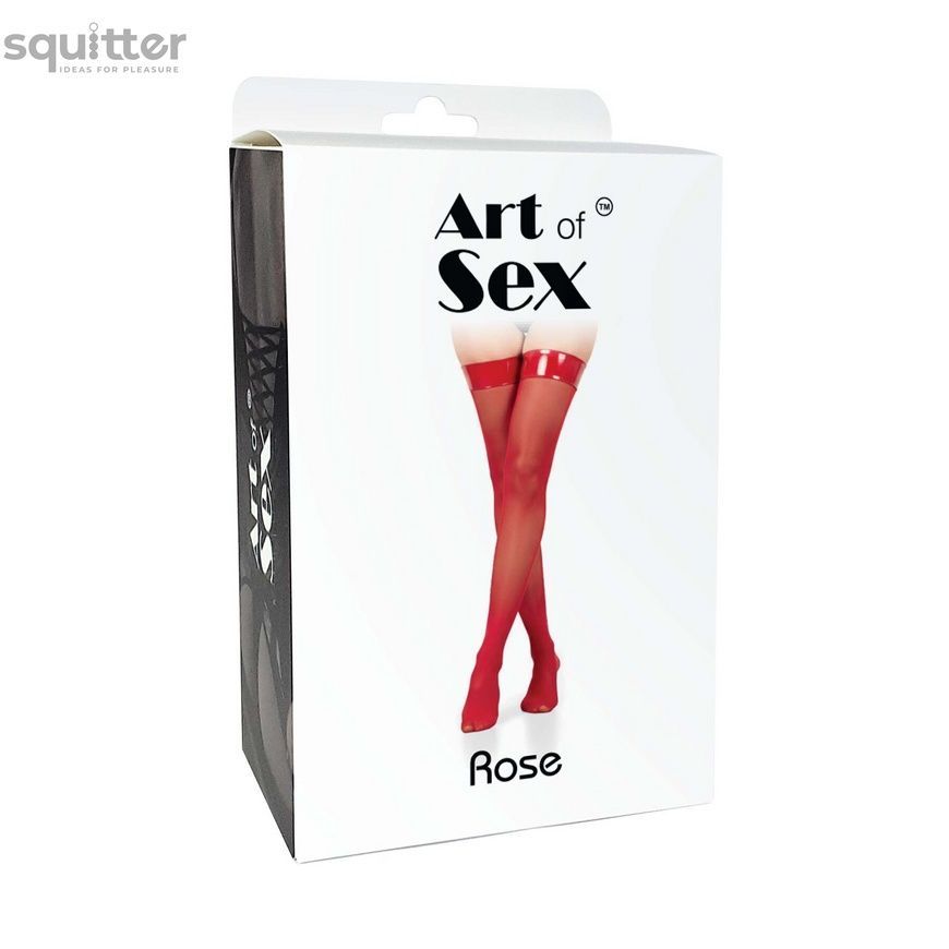 Панчохи в дрібну сітку з коронкою Art of Sex - Rose, колір чорний з ефектом мокрого оксамиту, L SX3652 - онлайн-сексшоп Сквітер