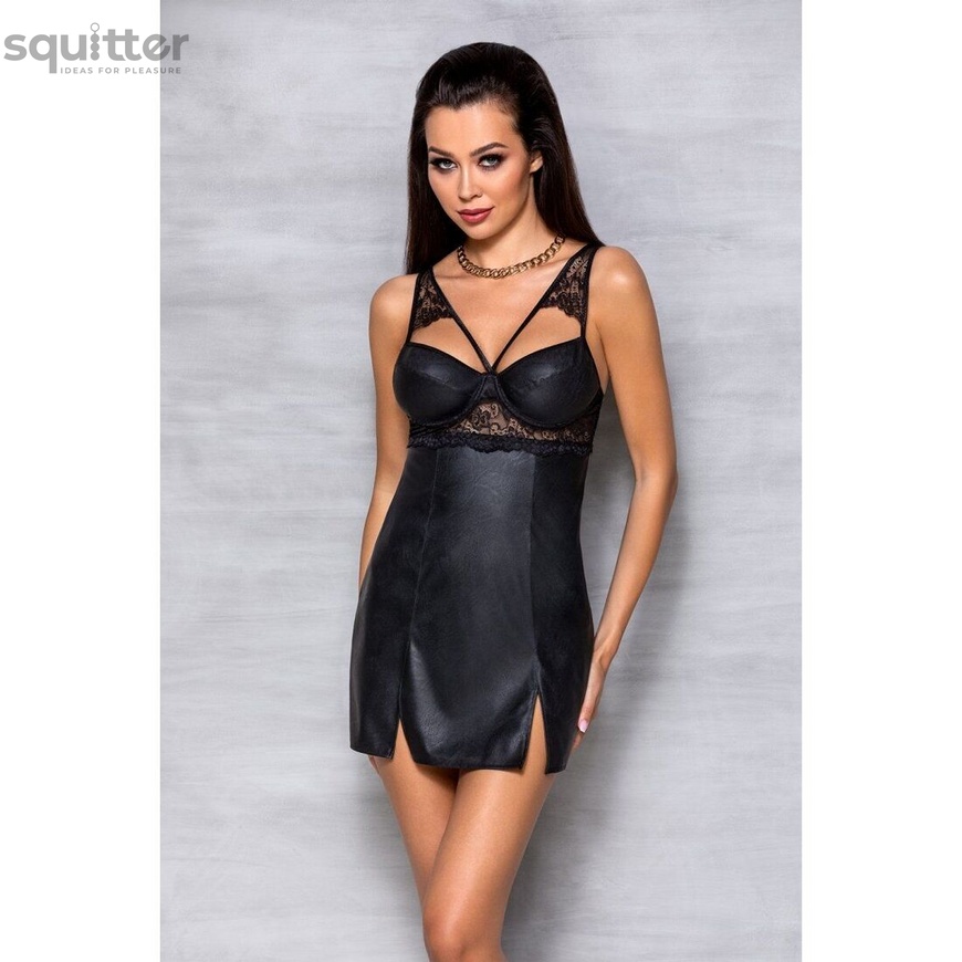 Бебі-дол з еко-шкіри та мережива Loona Chemise black L/XL - Passion SO5358 фото