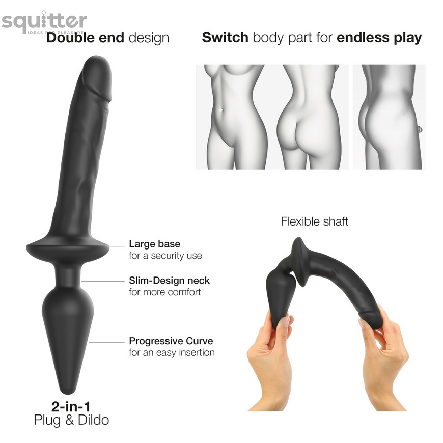 Анальная пробка с дилдо 2в1 Strap-On-Me SWITCH PLUG-IN REALISTIC DILDO Black XXL, диаметр 5,2/3,9 см SO6830 фото